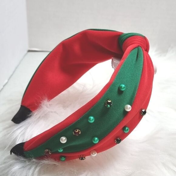 CHRISTMAS HEADBAND pearls rhinestones color block - Picture 3 of 5